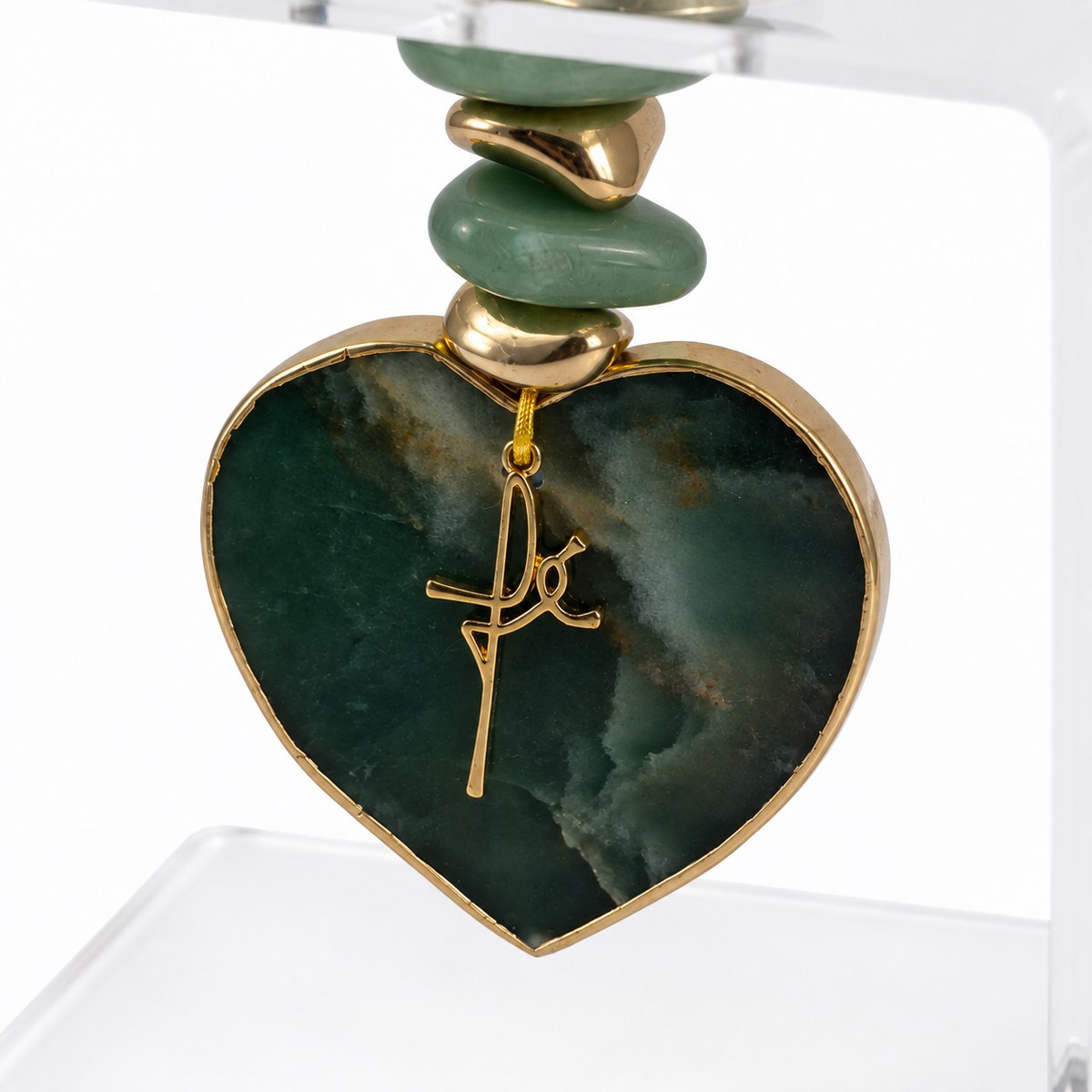 Suporte Decorativo Acrílico com Coração de Quartzo Verde Pedra Natural- AN247