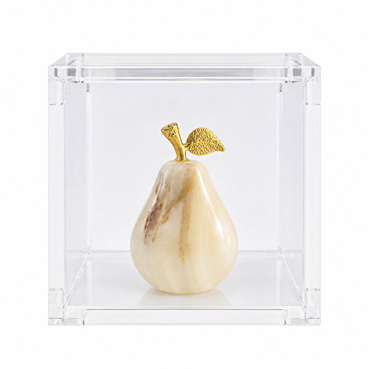Kit Pera Decorativa em Ônix Paquistanês com Caixa Acrílica 8x8x8 cm